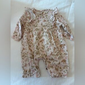 Neutral Floral Long-Sleeve Baby One-Piece Bodysuit - Cream/Pink